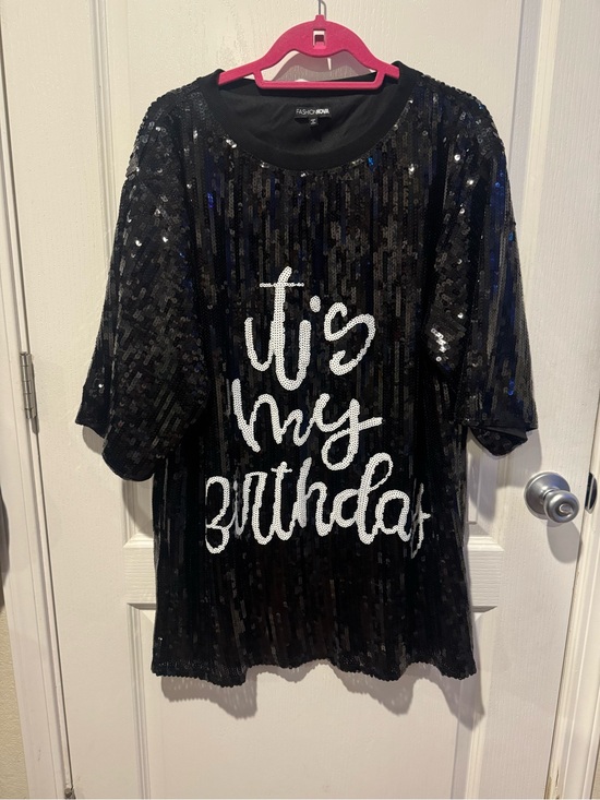 Fashion Nova Dresses & Skirts - Fashion Nova Black Sequin "Tis My Birthday" Tee Dress